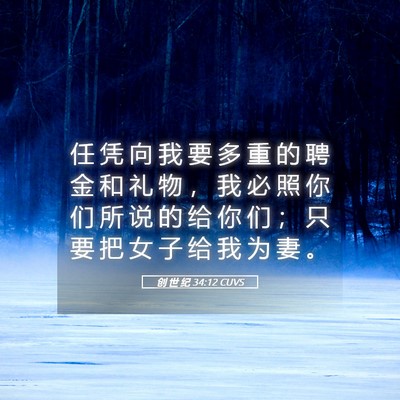 Picture 05 - 创 世 纪 34:12 CUVS - 任 凭 向 我 要 多 重 的 聘 金 和 礼 - Bible Verse Picture
