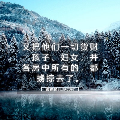 Picture 05 - 创 世 纪 34:29 CUVS - 又 把 他 们 一 切 货 财 、 孩 子 、 - Bible Verse Picture