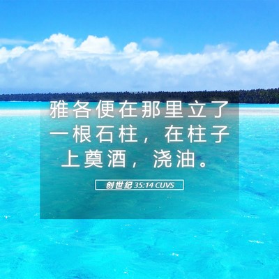 Picture 05 - 创 世 纪 35:14 CUVS - 雅 各 便 在 那 里 立 了 一 根 石 柱 - Bible Verse Picture