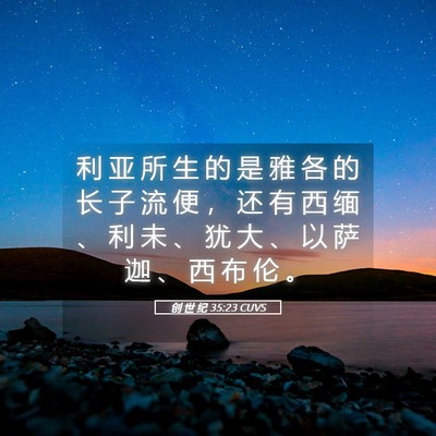 Picture 05 - 创 世 纪 35:23 CUVS - 利 亚 所 生 的 是 雅 各 的 长 子 流 - Bible Verse Picture