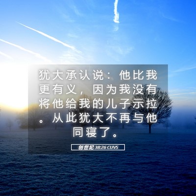 Picture 05 - 创 世 纪 38:26 CUVS - 犹 大 承 认 说 ： 他 比 我 更 有 义 - Bible Verse Picture