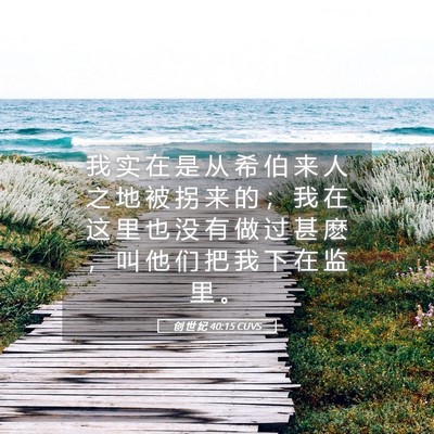 Picture 05 - 创 世 纪 40:15 CUVS - 我 实 在 是 从 希 伯 来 人 之 地 被 - Bible Verse Picture