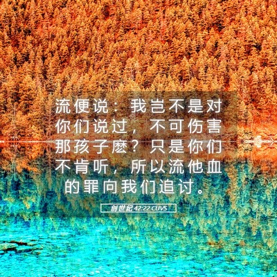 Picture 05 - 创 世 纪 42:22 CUVS - 流 便 说 ： 我 岂 不 是 对 你 们 说 - Bible Verse Picture