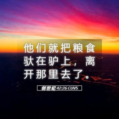 Picture 05 - 创 世 纪 42:26 CUVS - 他 们 就 把 粮 食 驮 在 驴 上 ， 离 - Bible Verse Picture
