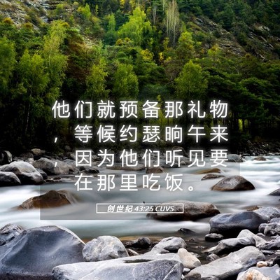 Picture 05 - 创 世 纪 43:25 CUVS - 他 们 就 预 备 那 礼 物 ， 等 候 约 - Bible Verse Picture