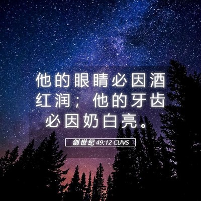 Picture 05 - 创 世 纪 49:12 CUVS - 他 的 眼 睛 必 因 酒 红 润 ； 他 的 - Bible Verse Picture