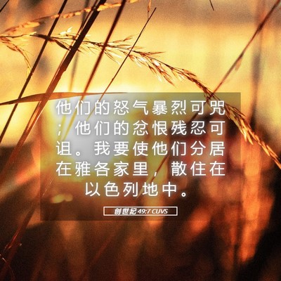 Picture 05 - 创 世 纪 49:7 CUVS - 他 们 的 怒 气 暴 烈 可 咒 ； 他 们 - Bible Verse Picture