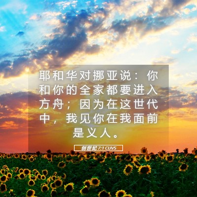 Picture 05 - 创 世 纪 7:1 CUVS - 耶 和 华 对 挪 亚 说 ： 你 和 你 的 - Bible Verse Picture