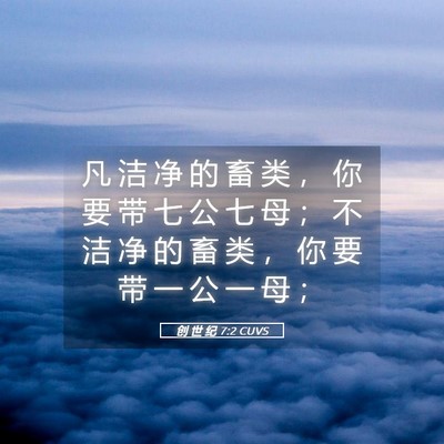 Picture 05 - 创 世 纪 7:2 CUVS - 凡 洁 净 的 畜 类 ， 你 要 带 七 公 - Bible Verse Picture