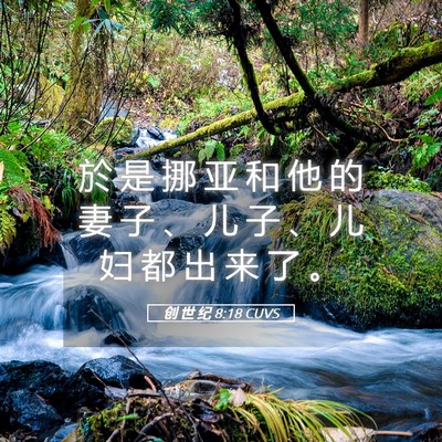 Picture 05 - 创 世 纪 8:18 CUVS - 於 是 挪 亚 和 他 的 妻 子 、 儿 子 - Bible Verse Picture