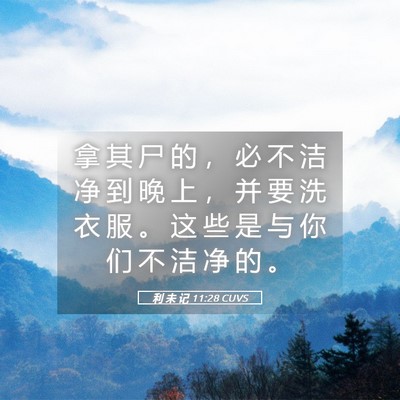 Picture 05 - 利 未 记 11:28 CUVS - 拿 其 尸 的 ， 必 不 洁 净 到 晚 上 - Bible Verse Picture