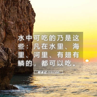 Picture 05 - 利 未 记 11:9 CUVS - 水 中 可 吃 的 乃 是 这 些 ： 凡 在 - Bible Verse Picture