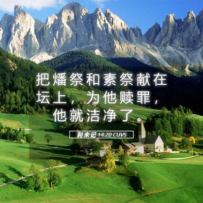 Picture 05 - 利 未 记 14:20 CUVS - 把 燔 祭 和 素 祭 献 在 坛 上 ， 为 - Bible Verse Picture