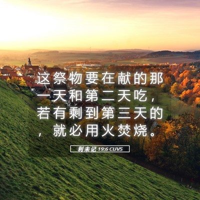 Picture 05 - 利 未 记 19:6 CUVS - 这 祭 物 要 在 献 的 那 一 天 和 第 - Bible Verse Picture