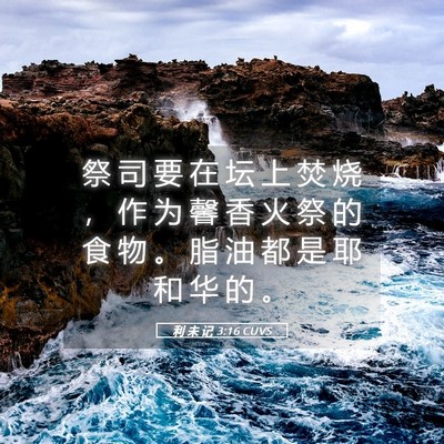 Picture 05 - 利 未 记 3:16 CUVS - 祭 司 要 在 坛 上 焚 烧 ， 作 为 馨 - Bible Verse Picture