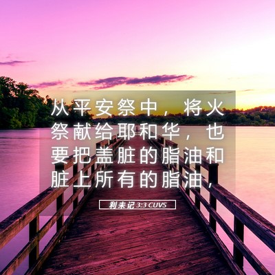 Picture 05 - 利 未 记 3:3 CUVS - 从 平 安 祭 中 ， 将 火 祭 献 给 耶 - Bible Verse Picture
