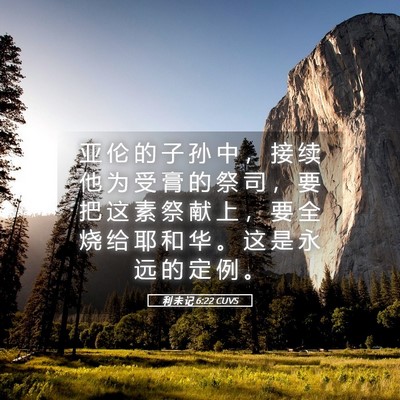 Picture 05 - 利 未 记 6:22 CUVS - 亚 伦 的 子 孙 中 ， 接 续 他 为 受 - Bible Verse Picture