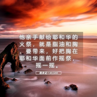 Picture 05 - 利 未 记 7:30 CUVS - 他 亲 手 献 给 耶 和 华 的 火 祭 ， - Bible Verse Picture