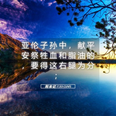 Picture 05 - 利 未 记 7:33 CUVS - 亚 伦 子 孙 中 ， 献 平 安 祭 牲 血 - Bible Verse Picture
