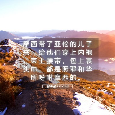 Picture 05 - 利 未 记 8:13 CUVS - 摩 西 带 了 亚 伦 的 儿 子 来 ， 给 - Bible Verse Picture
