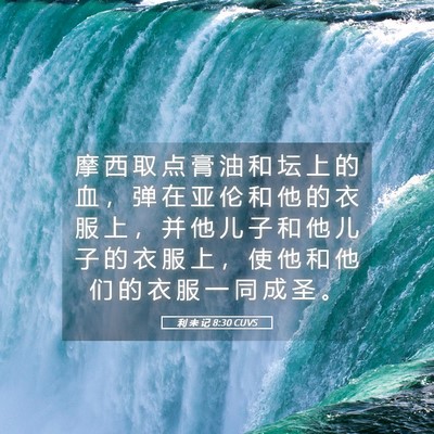 Picture 05 - 利 未 记 8:30 CUVS - 摩 西 取 点 膏 油 和 坛 上 的 血 ， - Bible Verse Picture