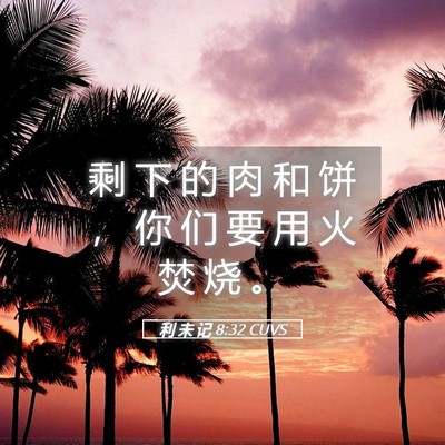 Picture 05 - 利 未 记 8:32 CUVS - 剩 下 的 肉 和 饼 ， 你 们 要 用 火 - Bible Verse Picture
