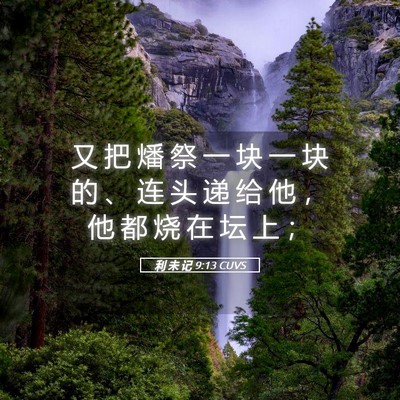 Picture 05 - 利 未 记 9:13 CUVS - 又 把 燔 祭 一 块 一 块 的 、 连 头 - Bible Verse Picture