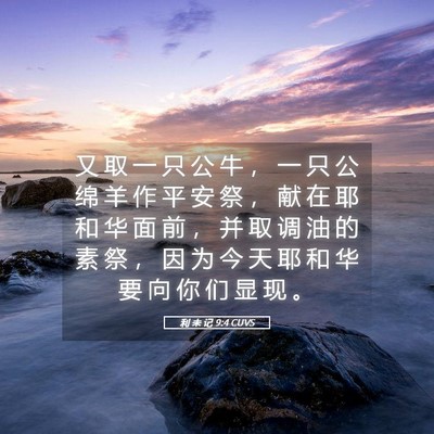 Picture 05 - 利 未 记 9:4 CUVS - 又 取 一 只 公 牛 ， 一 只 公 绵 羊 - Bible Verse Picture