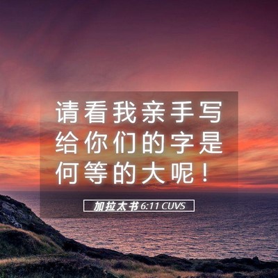Picture 05 - 加 拉 太 书 6:11 CUVS - 请 看 我 亲 手 写 给 你 们 的 字 是 - Bible Verse Picture