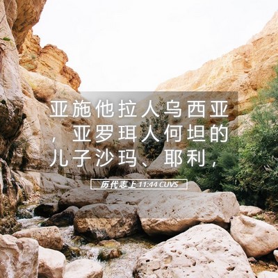 Picture 05 - 历 代 志 上 11:44 CUVS - 亚 施 他 拉 人 乌 西 亚 ， 亚 罗 珥 - Bible Verse Picture