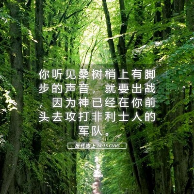 Picture 05 - 历 代 志 上 14:15 CUVS - 你 听 见 桑 树 梢 上 有 脚 步 的 声 - Bible Verse Picture