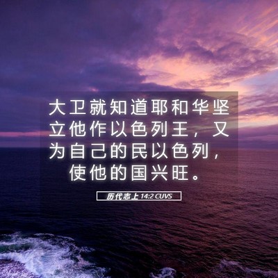 Picture 05 - 历 代 志 上 14:2 CUVS - 大 卫 就 知 道 耶 和 华 坚 立 他 作 - Bible Verse Picture