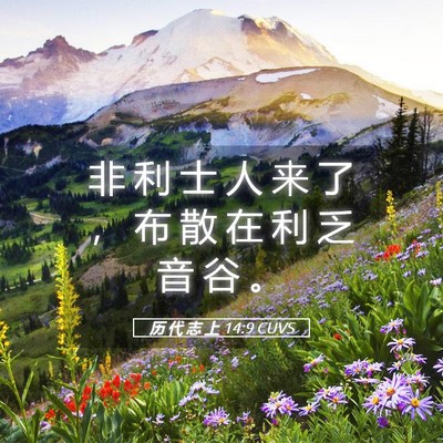Picture 05 - 历 代 志 上 14:9 CUVS - 非 利 士 人 来 了 ， 布 散 在 利 乏 - Bible Verse Picture