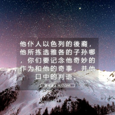 Picture 05 - 历 代 志 上 16:12 CUVS - 他 仆 人 以 色 列 的 後 裔 ， 他 所 - Bible Verse Picture
