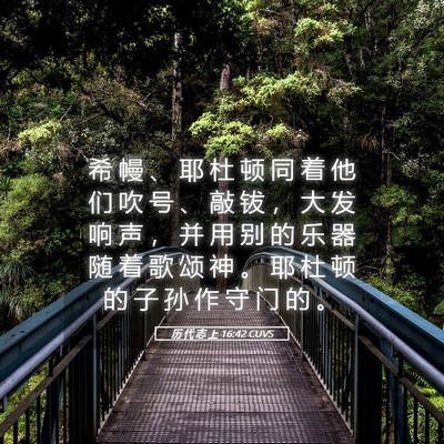 Picture 05 - 历 代 志 上 16:42 CUVS - 希 幔 、 耶 杜 顿 同 着 他 们 吹 号 - Bible Verse Picture