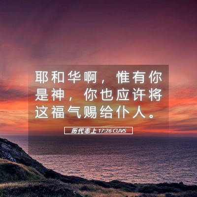 Picture 05 - 历 代 志 上 17:26 CUVS - 耶 和 华 啊 ， 惟 有 你 是 神 ， 你 - Bible Verse Picture