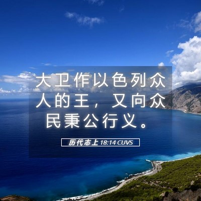 Picture 05 - 历 代 志 上 18:14 CUVS - 大 卫 作 以 色 列 众 人 的 王 ， 又 - Bible Verse Picture