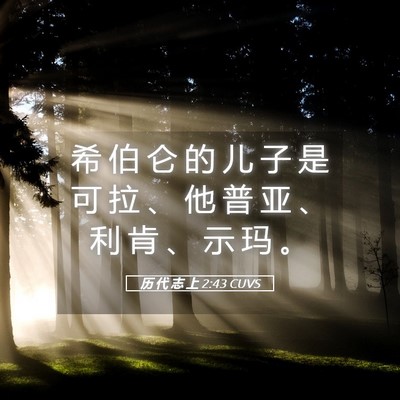 Picture 05 - 历 代 志 上 2:43 CUVS - 希 伯 仑 的 儿 子 是 可 拉 、 他 普 - Bible Verse Picture