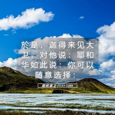 Picture 05 - 历 代 志 上 21:11 CUVS - 於 是 ， 迦 得 来 见 大 卫 ， 对 他 - Bible Verse Picture