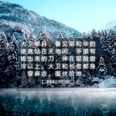 Picture 05 - 历 代 志 上 21:16 CUVS - 大 卫 举 目 ， 看 见 耶 和 华 的 使 - Bible Verse Picture