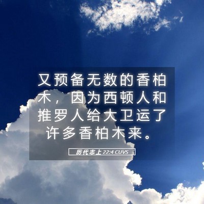 Picture 05 - 历 代 志 上 22:4 CUVS - 又 预 备 无 数 的 香 柏 木 ， 因 为 - Bible Verse Picture