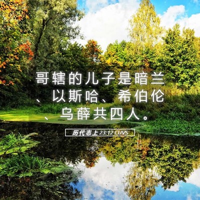 Picture 05 - 历 代 志 上 23:12 CUVS - 哥 辖 的 儿 子 是 暗 兰 、 以 斯 哈 - Bible Verse Picture