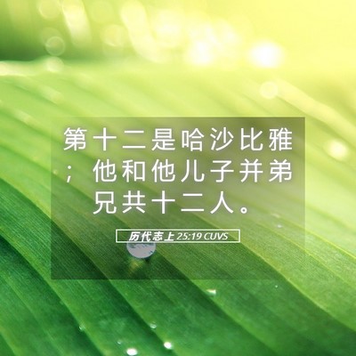 Picture 05 - 历 代 志 上 25:19 CUVS - 第 十 二 是 哈 沙 比 雅 ； 他 和 他 - Bible Verse Picture
