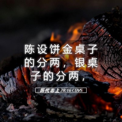 Picture 05 - 历 代 志 上 28:16 CUVS - 陈 设 饼 金 桌 子 的 分 两 ， 银 桌 - Bible Verse Picture