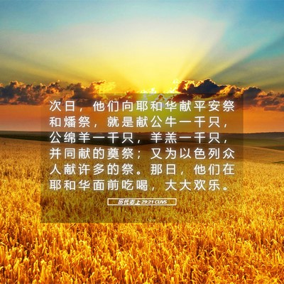 Picture 05 - 历 代 志 上 29:21 CUVS - 次 日 ， 他 们 向 耶 和 华 献 平 安 - Bible Verse Picture