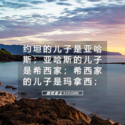Picture 05 - 历 代 志 上 3:13 CUVS - 约 坦 的 儿 子 是 亚 哈 斯 ； 亚 哈 - Bible Verse Picture