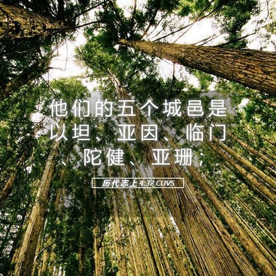 Picture 05 - 历 代 志 上 4:32 CUVS - 他 们 的 五 个 城 邑 是 以 坦 、 亚 - Bible Verse Picture
