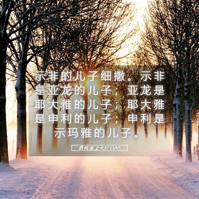 Picture 05 - 历 代 志 上 4:37 CUVS - 示 非 的 儿 子 细 撒 。 示 非 是 亚 - Bible Verse Picture