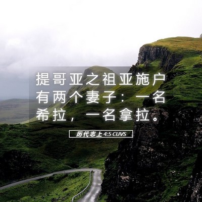 Picture 05 - 历 代 志 上 4:5 CUVS - 提 哥 亚 之 祖 亚 施 户 有 两 个 妻 - Bible Verse Picture