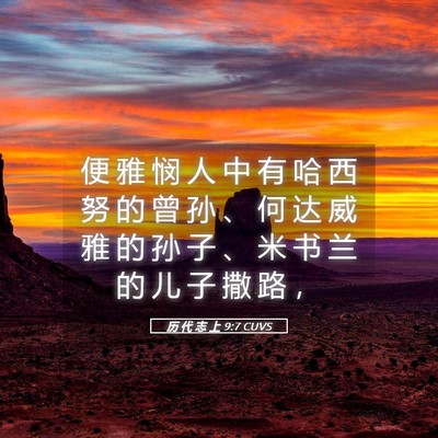 Picture 05 - 历 代 志 上 9:7 CUVS - 便 雅 悯 人 中 有 哈 西 努 的 曾 孙 - Bible Verse Picture